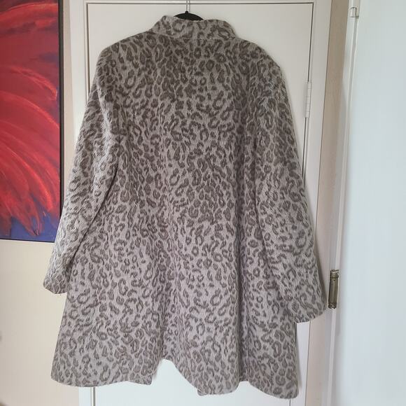 Cinzia Rocca Icon Gray Leopard Slant Pockets Crossover Collar Coat US 18  0 - Picture 6 of 15